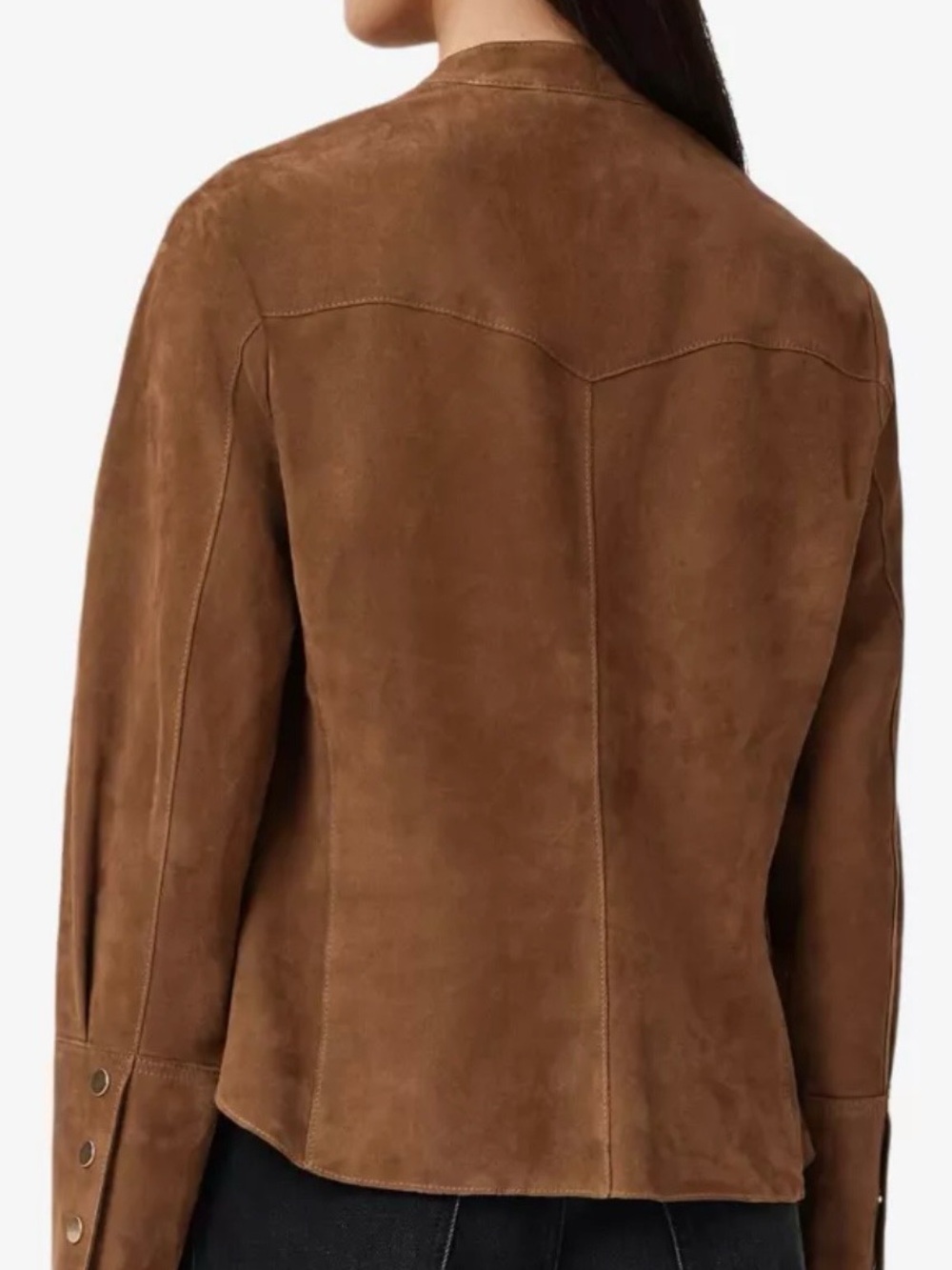 All Saints Rock Grandad-Collar Long-Sleeve Suede Shacket in Brown. US Size 8. NW - Picture 4 of 7
